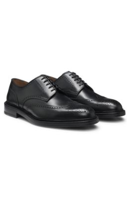 Brogue-detail Derby shoes in burnished leather, Black