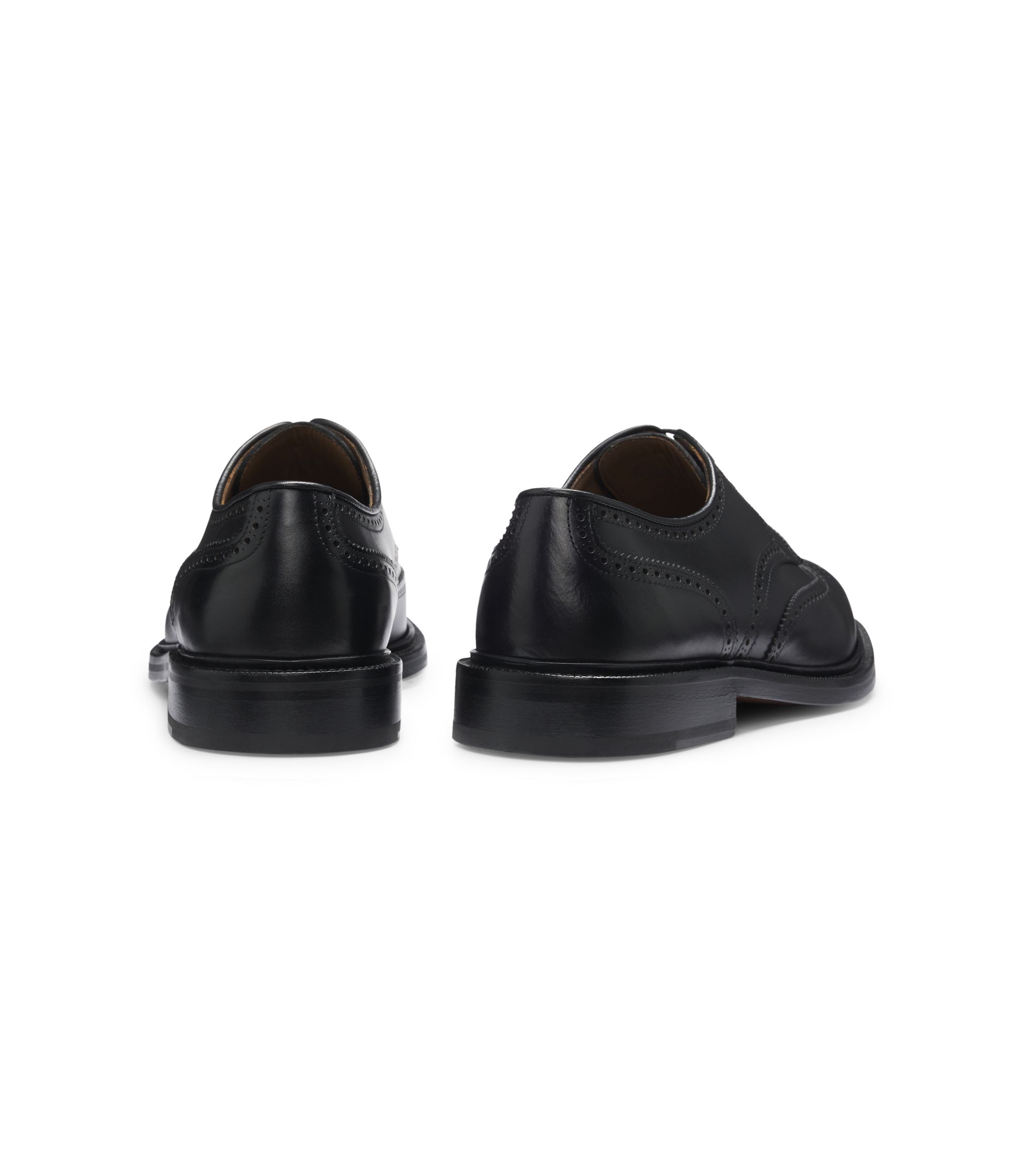 BOSS - Brogue-detail Derby shoes in burnished leather - Black display picture 3