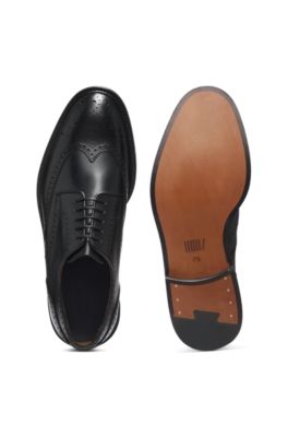 Zapatos Derby de piel pulida con detalles de perforado decorativo, Negro