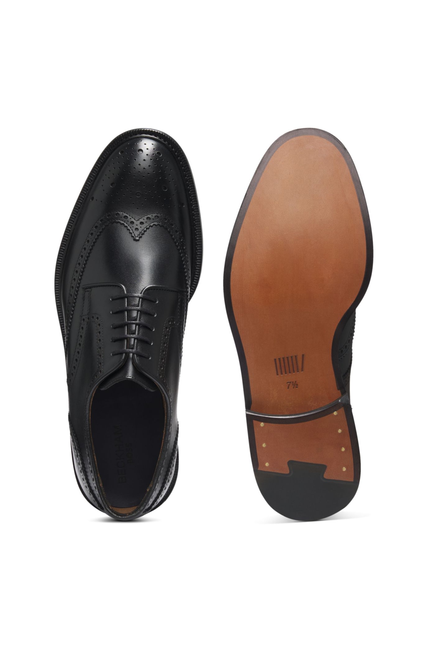 BOSS - Brogue-detail Derby shoes in burnished leather - Black display picture 1