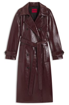 Faux-leather trench coat with double-breasted closure, Dark Purple