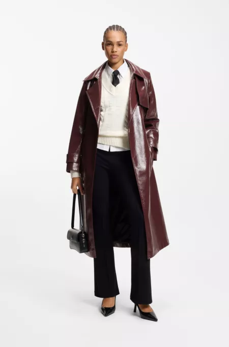 Faux-leather trench coat with double-breasted closure