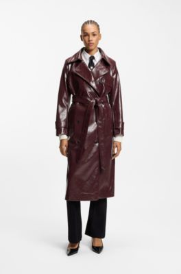 Faux-leather trench coat with double-breasted closure, Dark Purple