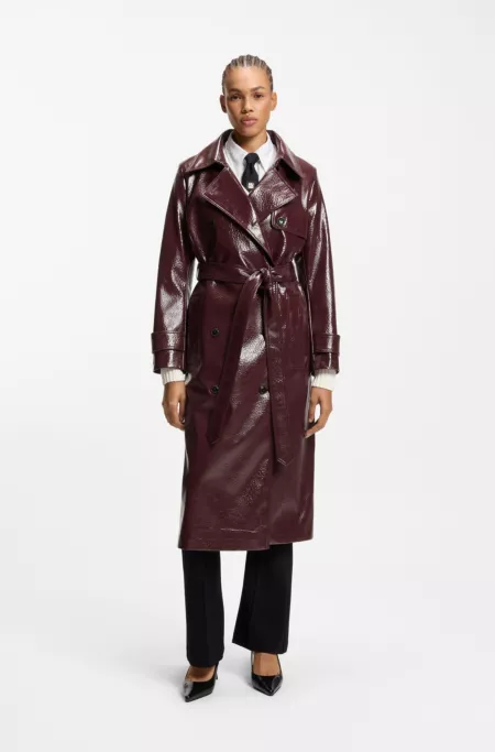 Faux-leather trench coat with double-breasted closure