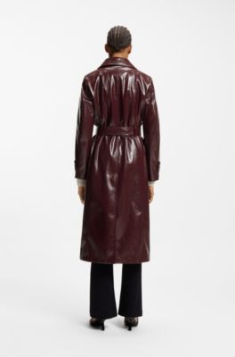Faux-leather trench coat with double-breasted closure, Dark Purple