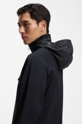 Chaqueta repelente al agua con capucha plegable, Azul oscuro