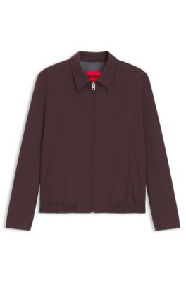 Chaqueta slim fit en popel&iacute;n de mezcla de lana, Marr&oacute;n claro