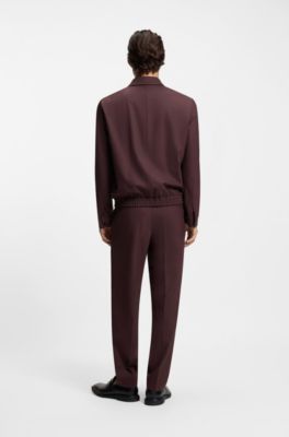 Veste Slim en popeline de laine m&eacute;lang&eacute;e, Brun chin&eacute;