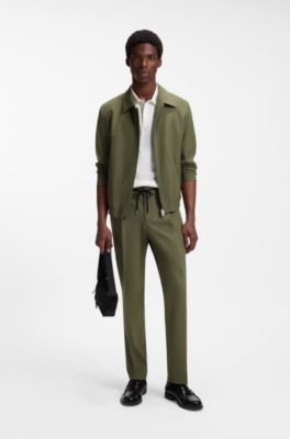 Slim-fit jacket in wool-blend poplin, Light Green