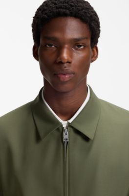 Slim-fit jacket in wool-blend poplin, Light Green