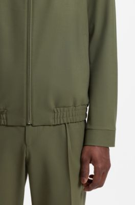 Slim-fit jacket in wool-blend poplin, Light Green