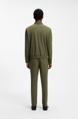 Slim-fit jacket in wool-blend poplin, Light Green
