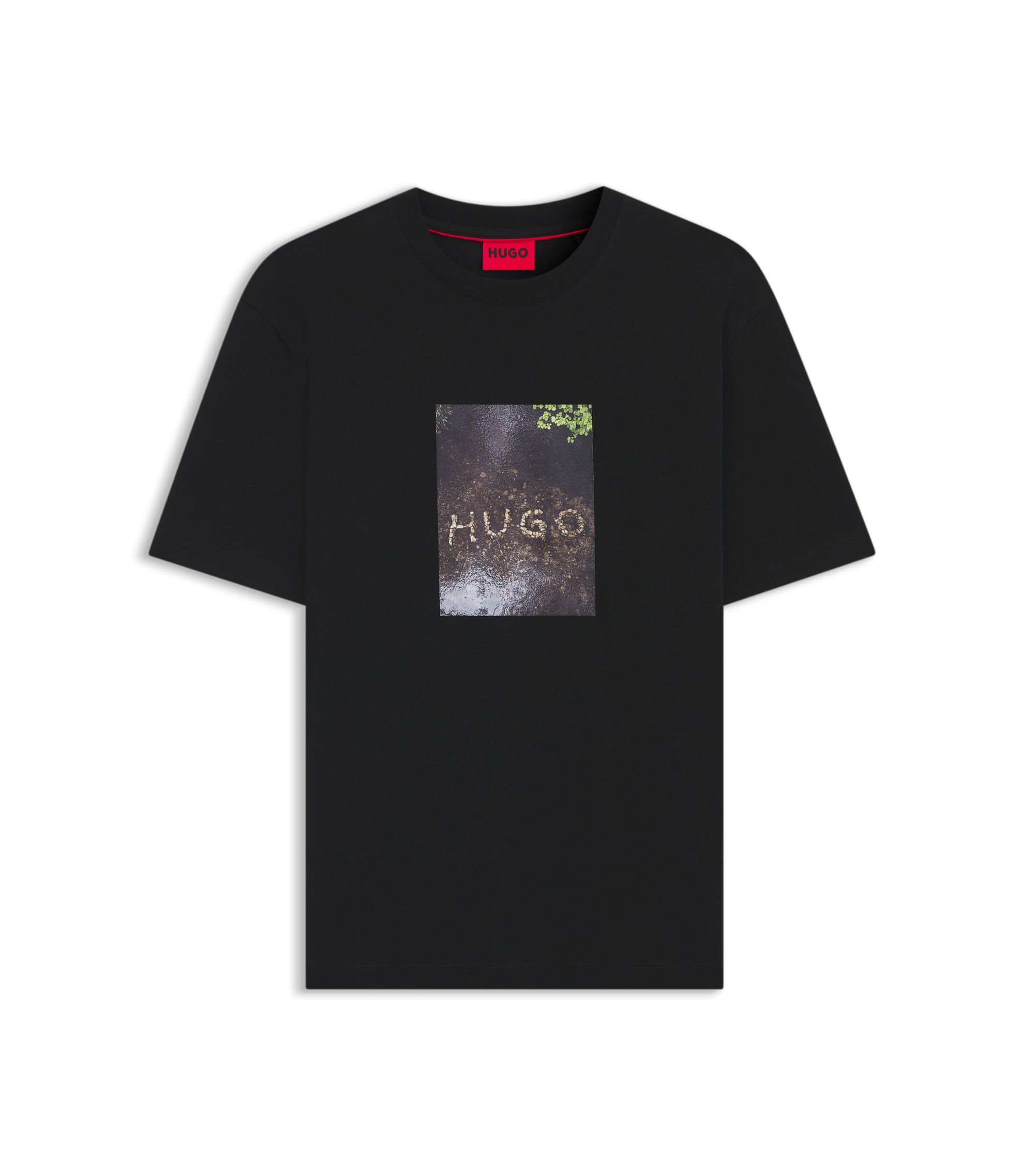 HUGO - Appliqué-print T-shirt in cotton jersey - Black