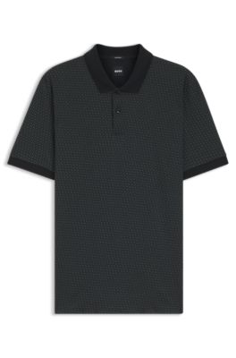Mercerised-cotton polo shirt with two-tone monograms, Black