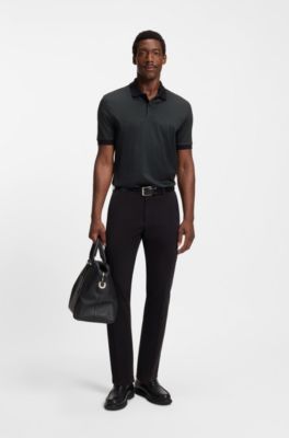 Mercerised-cotton polo shirt with two-tone monograms, Black