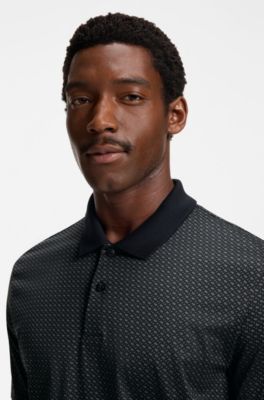 Mercerised-cotton polo shirt with two-tone monograms, Black