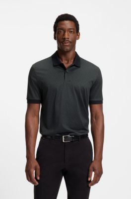 Mercerised-cotton polo shirt with two-tone monograms, Black