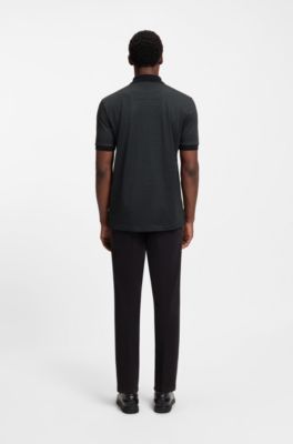 Mercerised-cotton polo shirt with two-tone monograms, Black