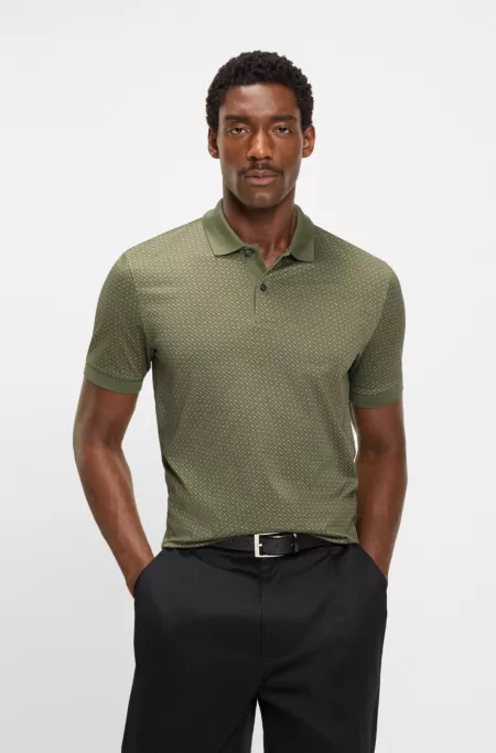 Mercerised-cotton polo shirt with two-tone monograms