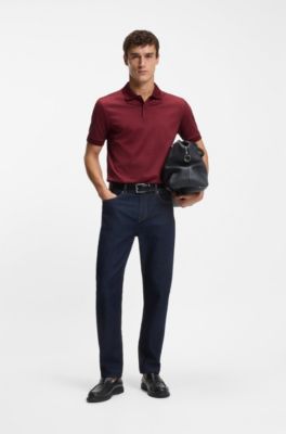 Mercerised-cotton polo shirt with two-tone monograms, Dark Red