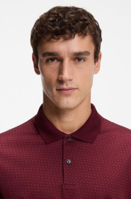 Mercerised-cotton polo shirt with two-tone monograms, Dark Red