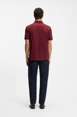 Polo de algod&oacute;n mercerizado con monogramas en dos tonos, Rojo oscuro