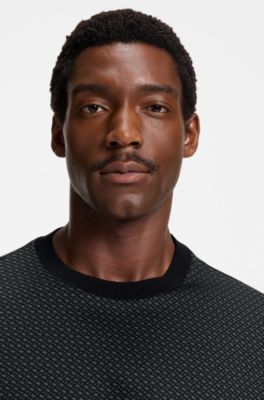 Mercerised-cotton T-shirt with two-tone monograms, Black