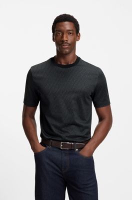 Camiseta de algod&oacute;n mercerizado con monogramas en dos tonos, Negro