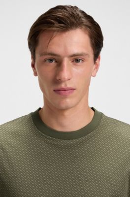 Mercerised-cotton T-shirt with two-tone monograms, Green