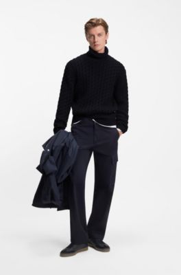BECKHAM x BOSS cable-knit sweater in wool and cashmere, Dark Blue