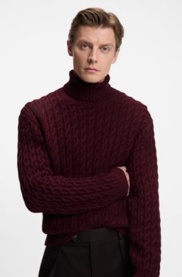 BECKHAM x BOSS cable-knit sweater in wool and cashmere, Dark Red