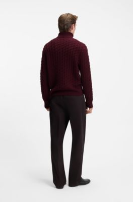 BECKHAM x BOSS cable-knit sweater in wool and cashmere, Dark Red