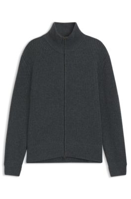 BECKHAM x BOSS zip-up cardigan in wool and cashmere, Dark Grey