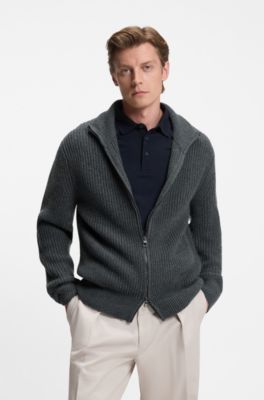 BECKHAM x BOSS zip-up cardigan in wool and cashmere, Dark Grey