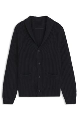 BECKHAM x BOSS relaxed-fit cardigan in wool and cashmere, Dark Blue