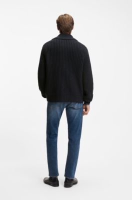 BECKHAM x BOSS relaxed-fit cardigan in wool and cashmere, Dark Blue