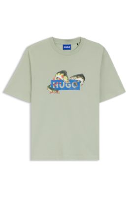 Printed-artwork T-shirt in cotton jersey, Light Green