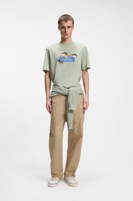 Printed-artwork T-shirt in cotton jersey, Light Green