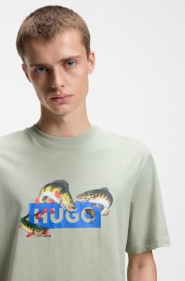 Printed-artwork T-shirt in cotton jersey, Light Green