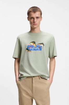 Printed-artwork T-shirt in cotton jersey, Light Green