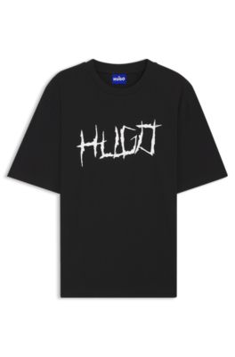 Camiseta de punto de algod&oacute;n con ilustraci&oacute;n de logo, Negro