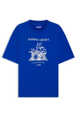 Camiseta de punto de algod&oacute;n con ilustraci&oacute;n de logo, Celeste