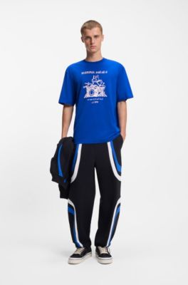 Camiseta de punto de algod&oacute;n con ilustraci&oacute;n de logo, Celeste