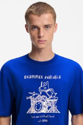 Camiseta de punto de algod&oacute;n con ilustraci&oacute;n de logo, Celeste