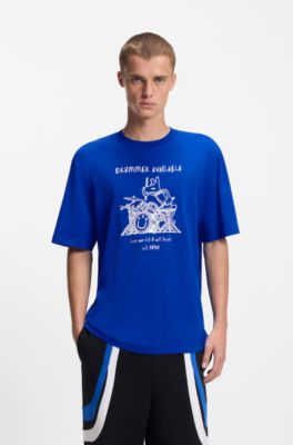 Camiseta de punto de algod&oacute;n con ilustraci&oacute;n de logo, Celeste