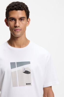 Tennis-artwork T-shirt in Pima cotton, White