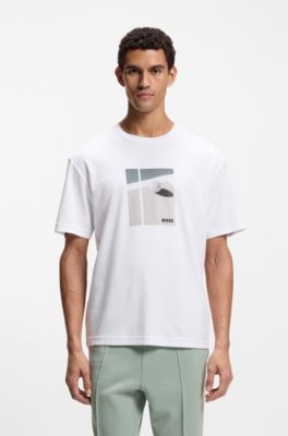 Tennis-artwork T-shirt in Pima cotton, White