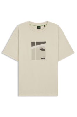 Tennis-artwork T-shirt in Pima cotton, Light Beige