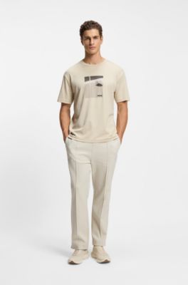 Tennis-artwork T-shirt in Pima cotton, Light Beige