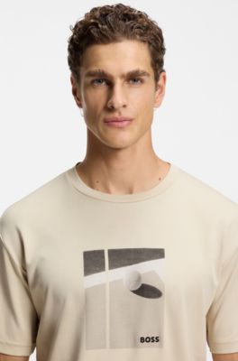 Tennis-artwork T-shirt in Pima cotton, Light Beige
